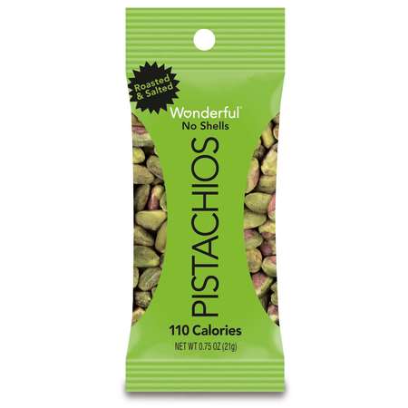 WONDERFUL PISTACHIOS Roasted & Salted Without Shell Pistachios .75 oz., PK96 070146A25H